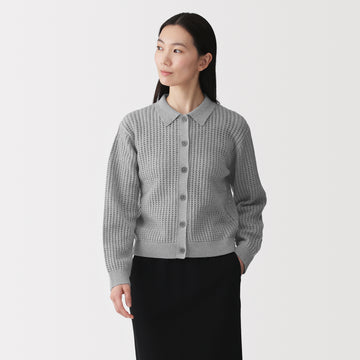 Cotton Blend Mesh Polo Cardigan MUJI