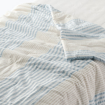 Cotton Seersucker Thin Duvet - Double Blue Stripe MUJI