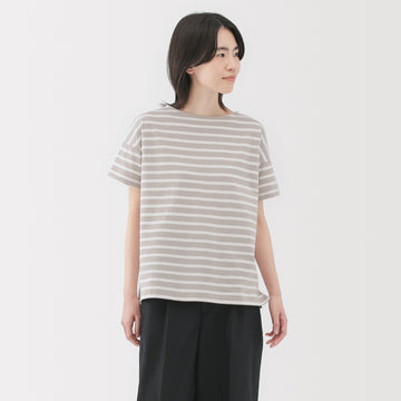 Women's Striped Boat Neck Short Sleeve T-Shirt MUJI