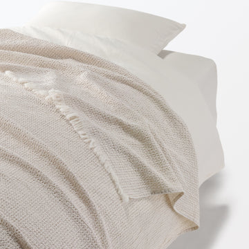 Washed Cotton Waffle Weave Blanket Beige MUJI
