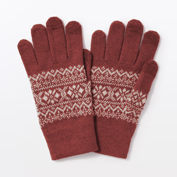 Wool Blend Touchscreen Gloves Red Pattern MUJI