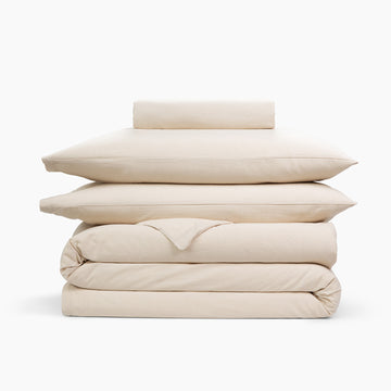 Washed Cotton 4 Piece Bedding Set - Single Light Beige MUJI