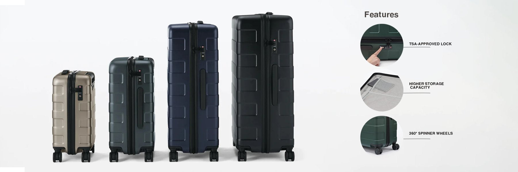 Hard carry luggage with features