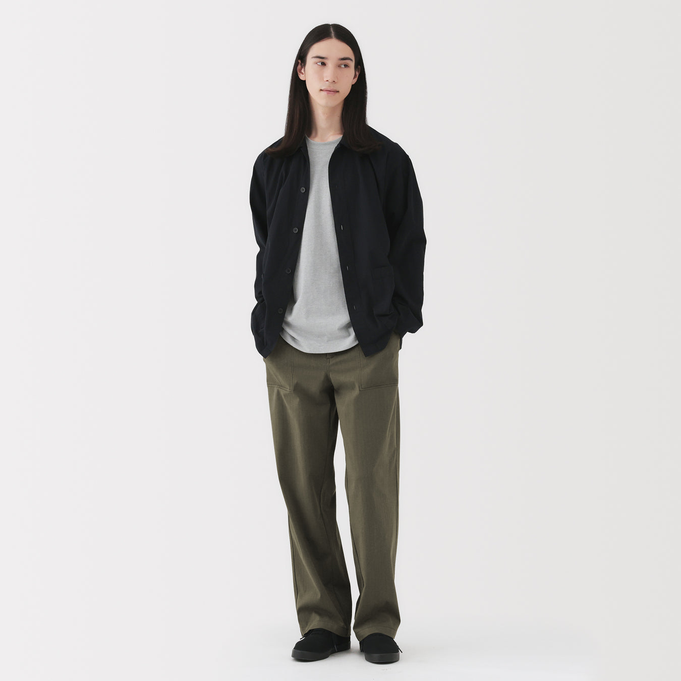 Herringbone Baker Pants Dark Green MUJI