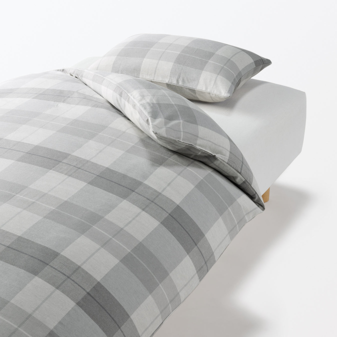 Cotton Flannel Duvet Cover Grey Check MUJI