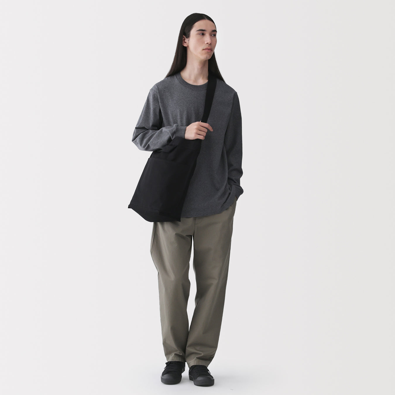 Canvas Shoulder Tote Bag Black MUJI