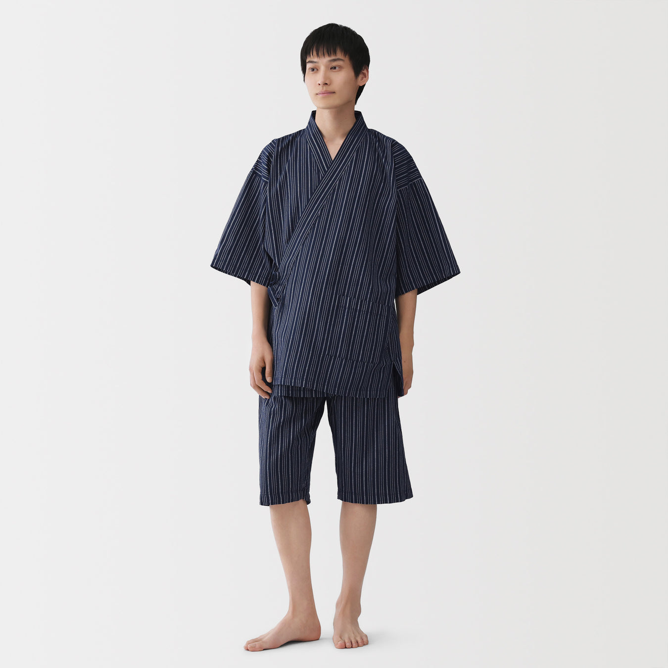 Shijira Jinbei Loungewear Set Navy Stripe MUJI