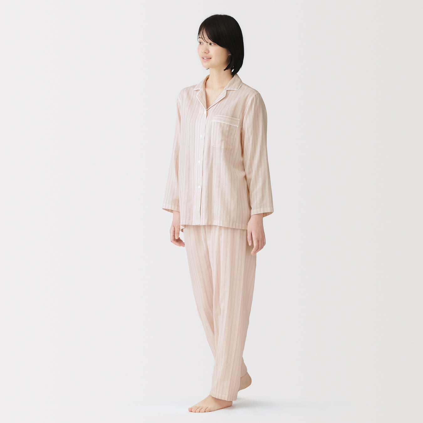 Side Seamless Double Gauze Pajamas Baby Pink Stripe MUJI