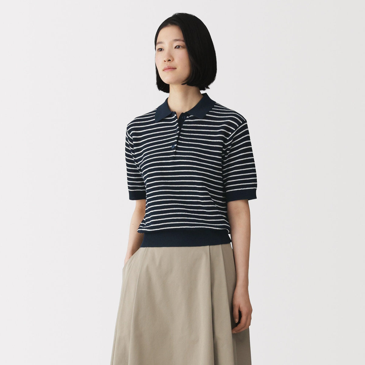 High-Twist Cotton Polo Sweater | Women's Tops | MUJI Canada