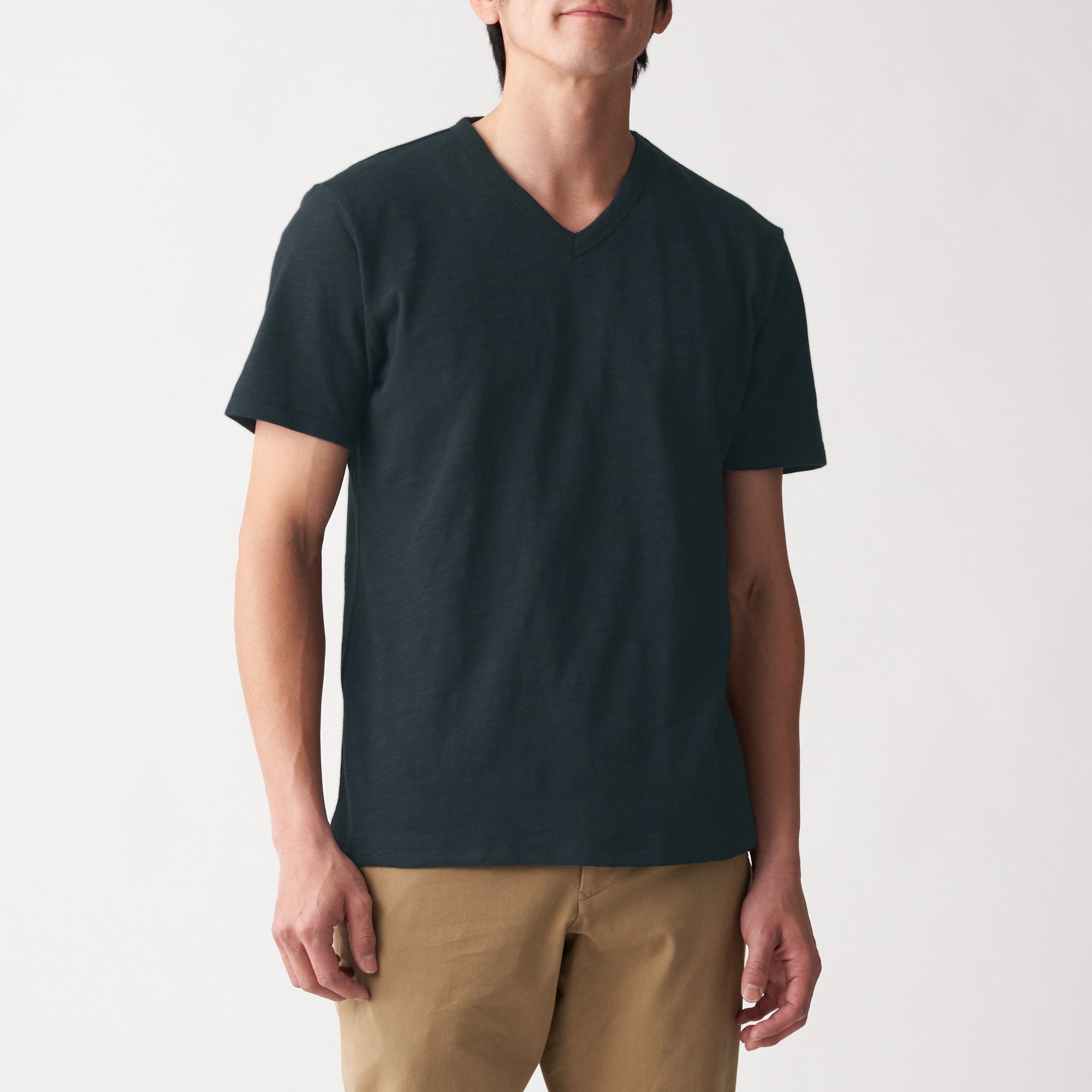 Men's Slub Jersey Stitch V-Neck Short Sleeve T-Shirt