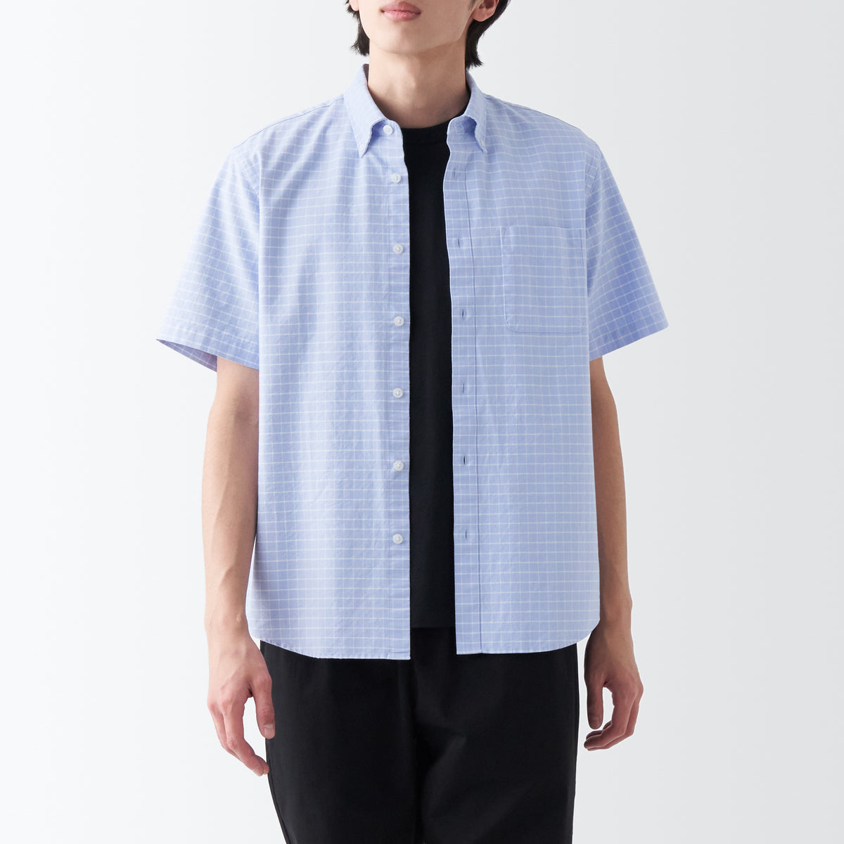 Men's Washed Oxford Button Down Short Sleeve Shirt | MUJI Canada