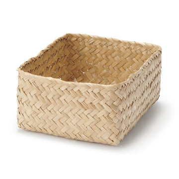 Seagrass Organizer Herringbone Rectangular Basket - Small (W12.5 x D15 x H7 cm) MUJI