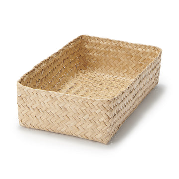 Seagrass Organizer Herringbone Rectangular Basket - Medium (W15 x D25 x H7 cm) MUJI