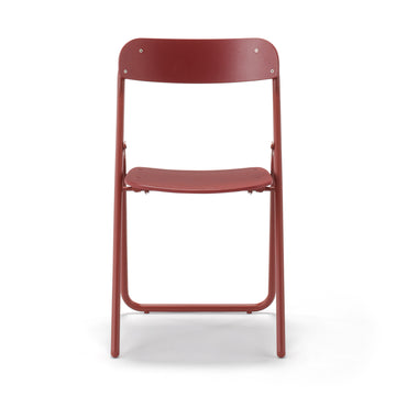 Steel Pipe Folding Chair with Wooden Seat - Burgundy MUJI