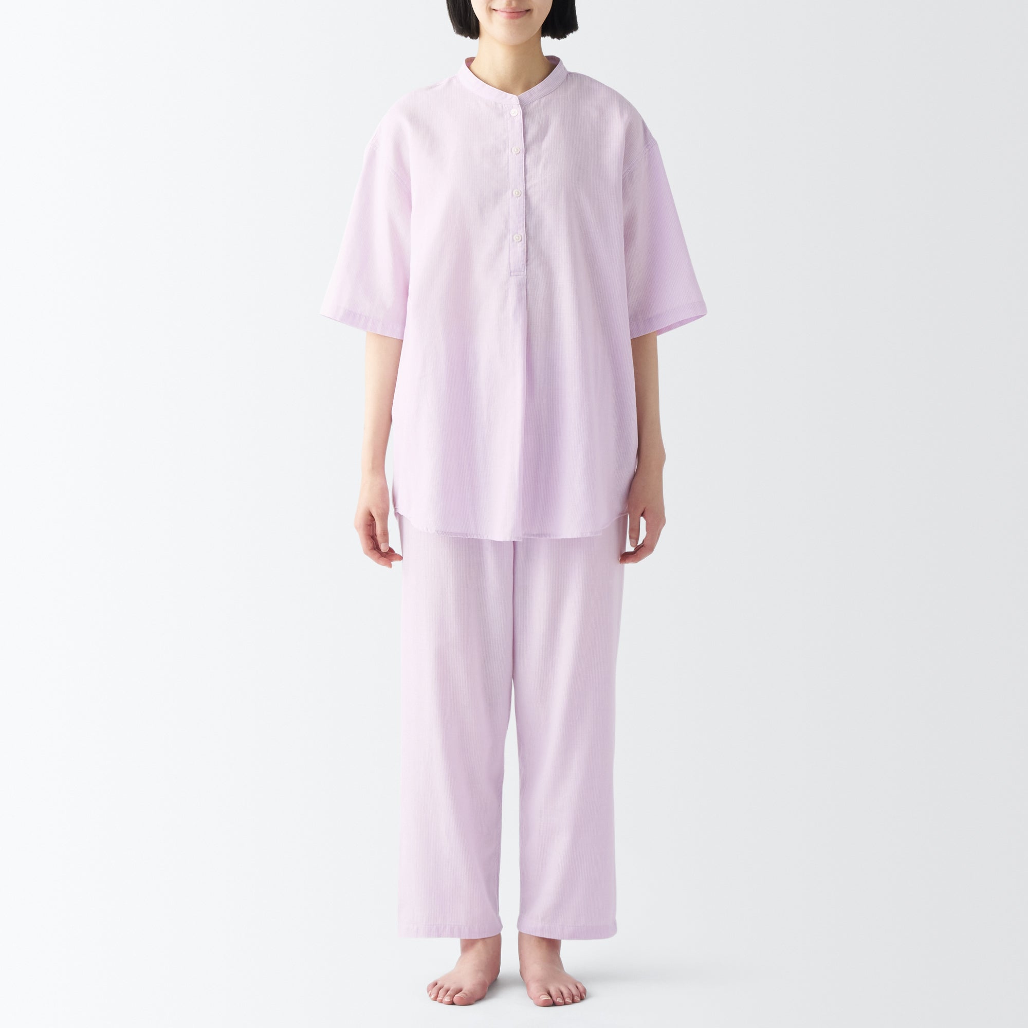 Women's Side Seamless Lightweight Gauze 1/2 Sleeve Pajamas