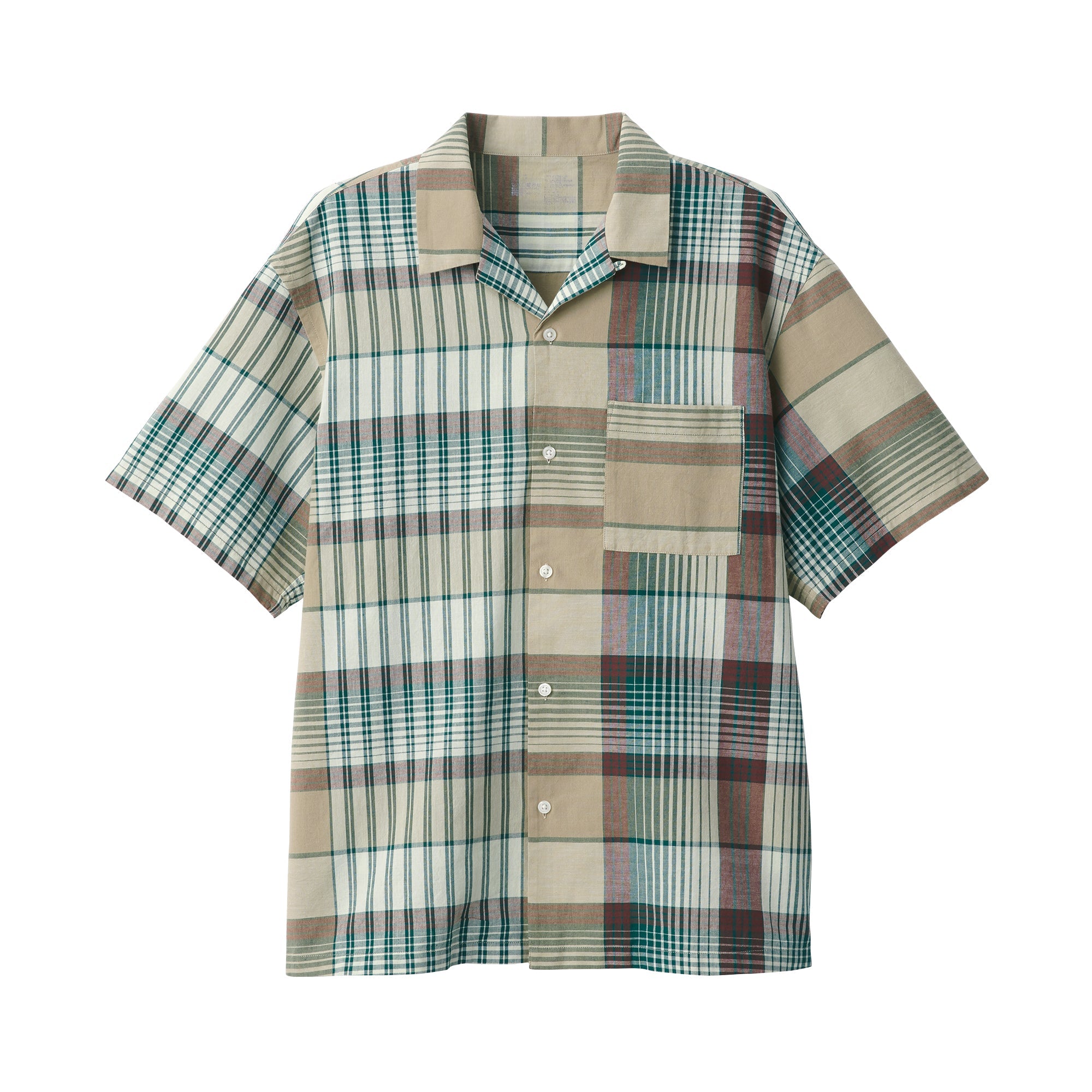 Men's Madras Check Open Collar Short Sleeve Shirt