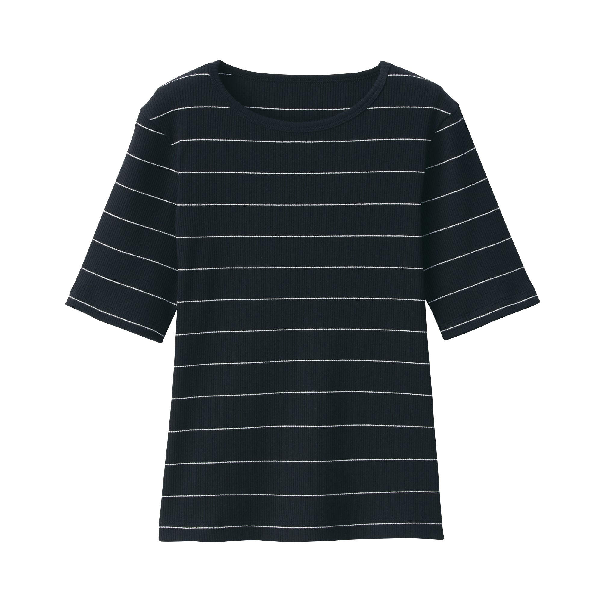 Women's Stretch Ribbed Short Sleeve Striped T-Shirt
