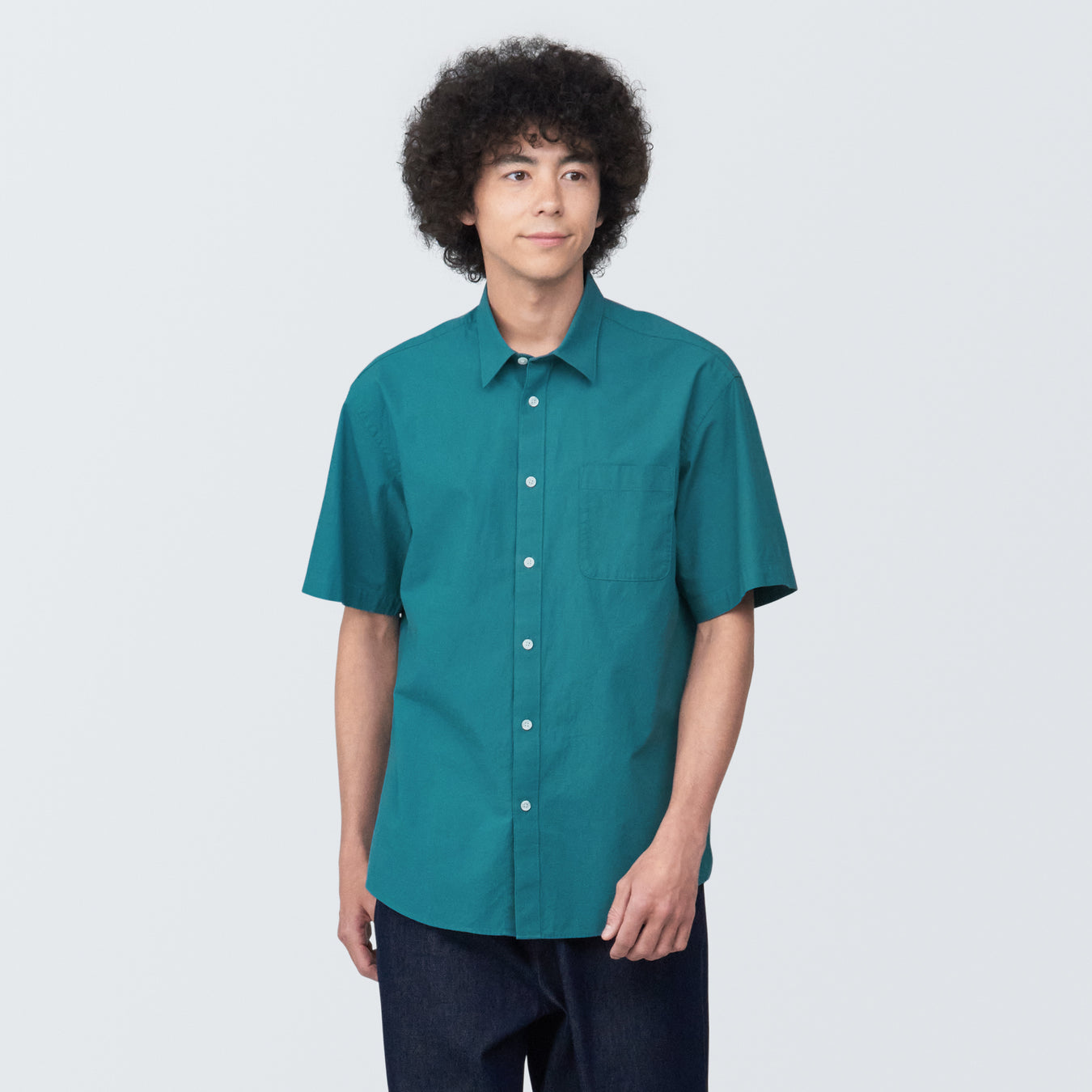 Men's Washed Broadcloth Short Sleeve Shirt Green MUJI