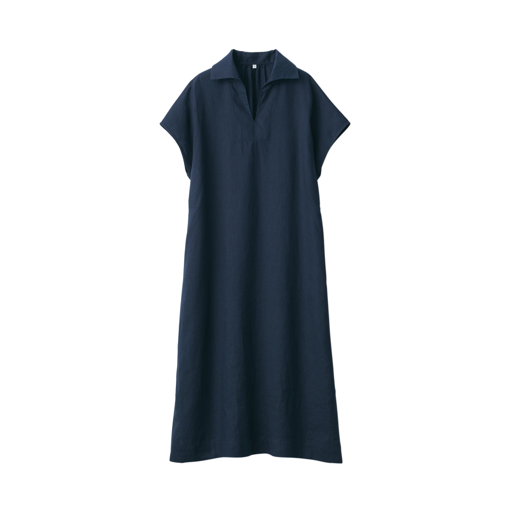 Women's Washed Linen Skipper Collar Short Sleeve Dress