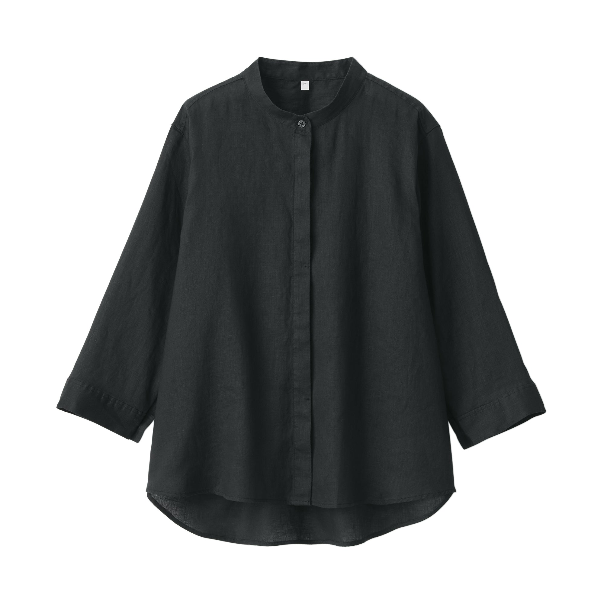 Women's Washed Linen Stand Collar 3/4 Sleeve Blouse