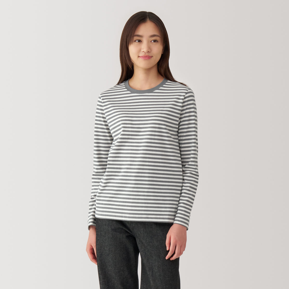 Women's Jersey Crew Neck Long Sleeve Striped T-Shirt | Basics