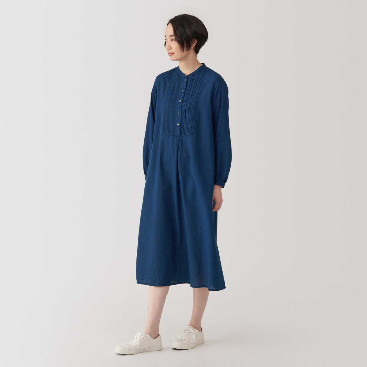 Women's Cotton Voile Indigo Long Sleeve Dress Women's Cotton Voile Indigo Long Sleeve Dress