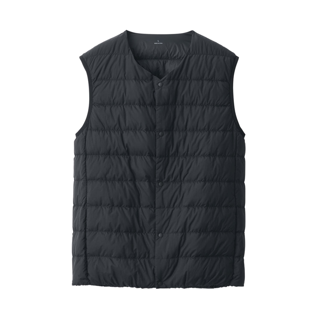 Men s Lightweight Down Collarless Vest MUJI Canada Dark Navy S