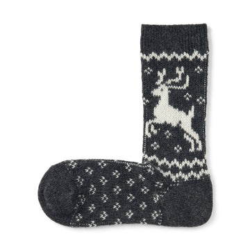 Right Angle Loose Top Reindeer Pattern Socks Charcoal Grey 23-25cm (US W7-9 M5-7.5) MUJI