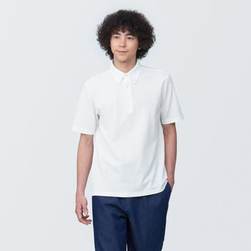 Men's Cool Touch Pique Button Down Short Sleeve Polo Shirt MUJI
