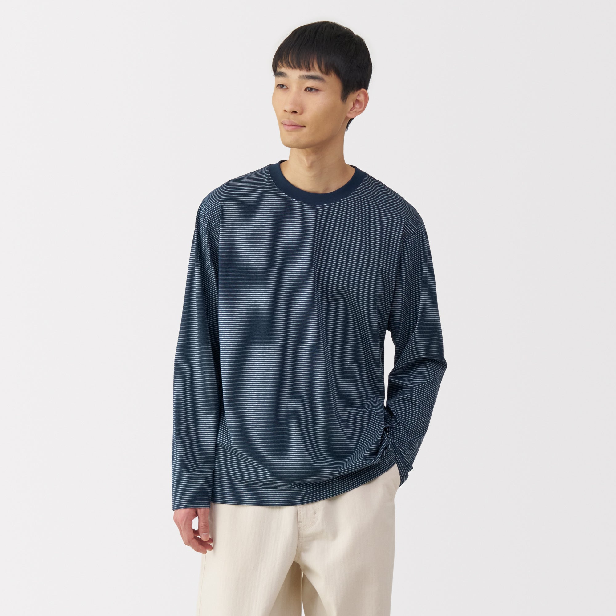Men's Jersey Long Sleeve Striped T-Shirt | Men's Tops | MUJI Canada