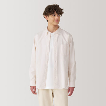 Men's Washed Oxford Button Down Long Sleeve Striped Shirt MUJI