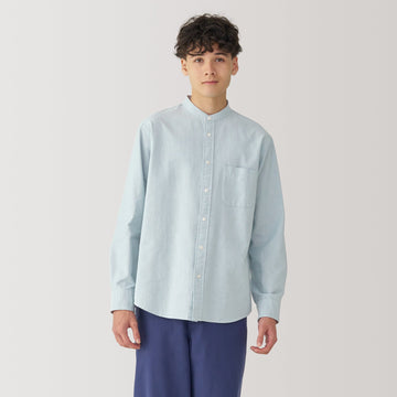 Men's Washed Oxford Stand Collar Long Sleeve Shirt MUJI