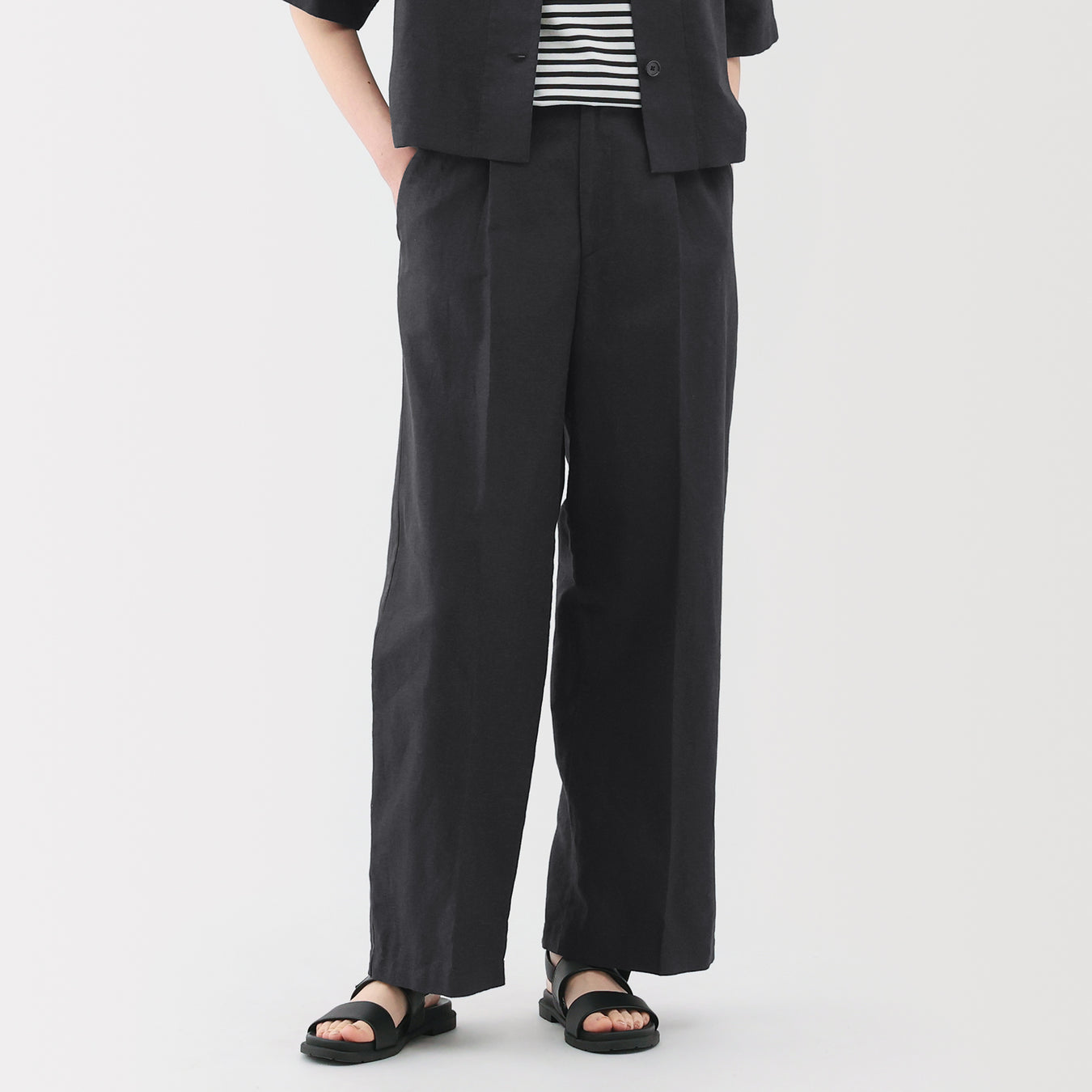 Women's Hemp Blend Twill Darted Wide Pants Black MUJI