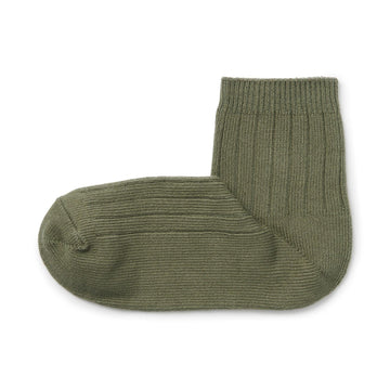 Right Angle Loose Top Ribbed Short Socks Khaki Green 23-25cm (US W7-9 M5-7.5) MUJI