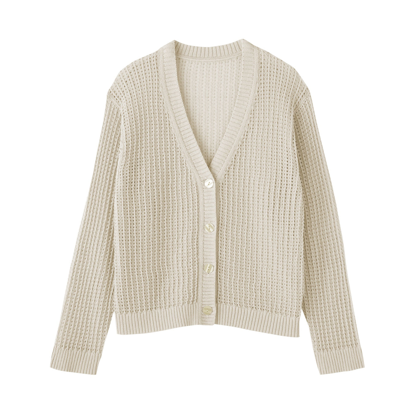 Linen Blend Mesh V-Neck Cardigan Light Beige MUJI
