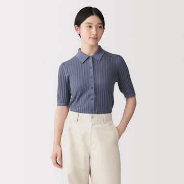 Lyocell Openwork Polo Cardigan MUJI