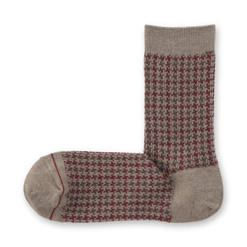 Warm Cotton Houndstooth Socks Greyish Brown Check MUJI