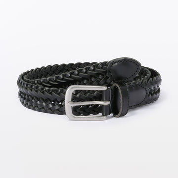 Tanned Leather Hand-Knitted Belt Black MUJI