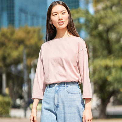 Women's Boat Neck 3/4 Sleeve Shirt : Pink