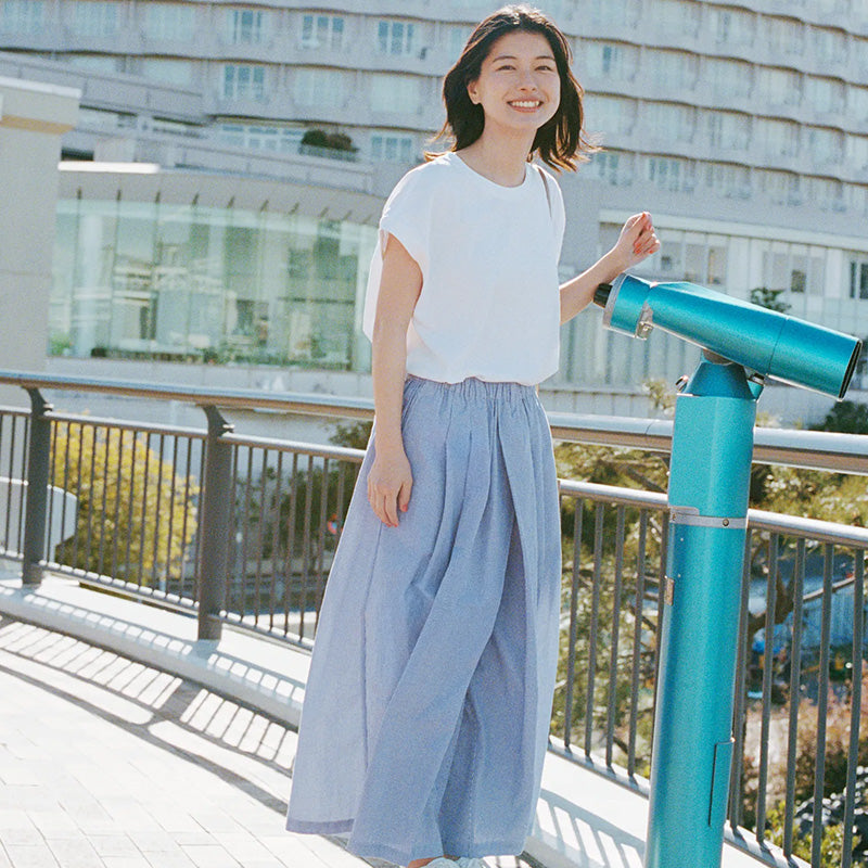 Woman in Blue Cool Touch Skirt Pants