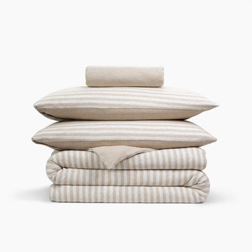 Cotton Jersey 4 Piece Bedding Set - Single Heather Beige Stripe MUJI
