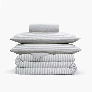 Cotton Jersey 4 Piece Bedding Set - King Heather Grey Stripe MUJI