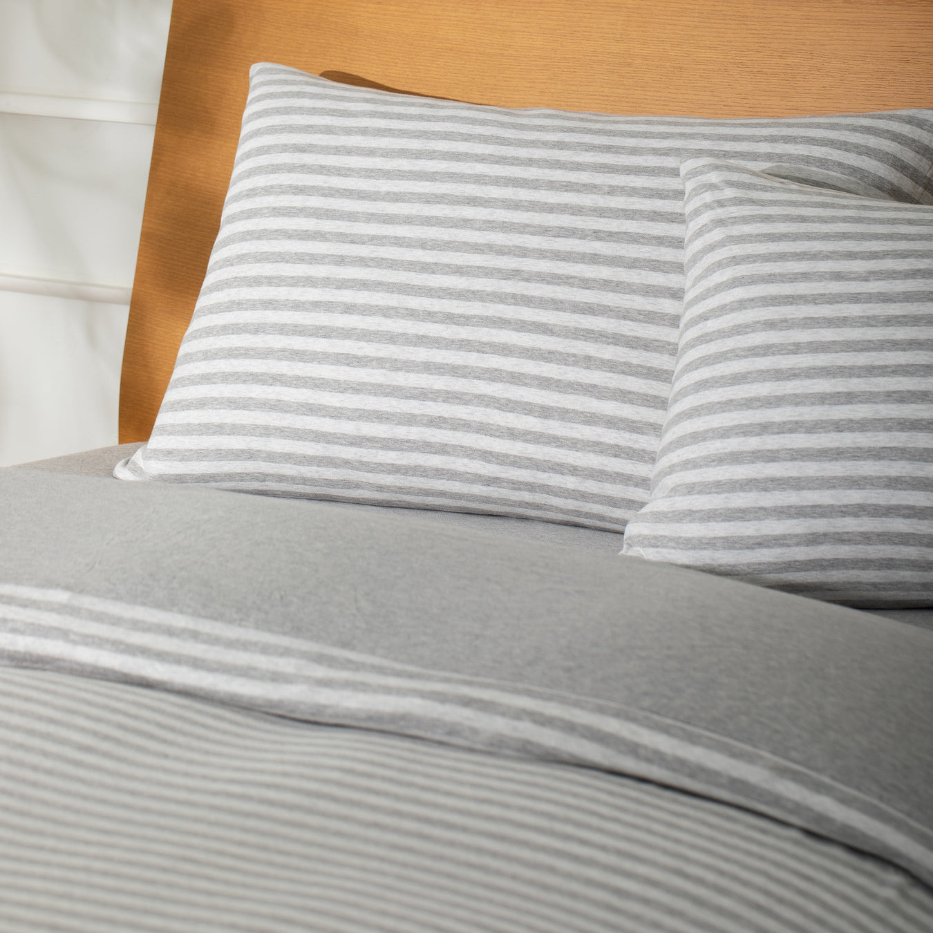 Cotton Jersey 4 Piece Bedding Set - Queen Heather Grey Stripe MUJI