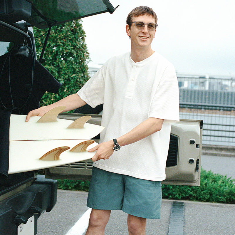 Man in summer apparel. 