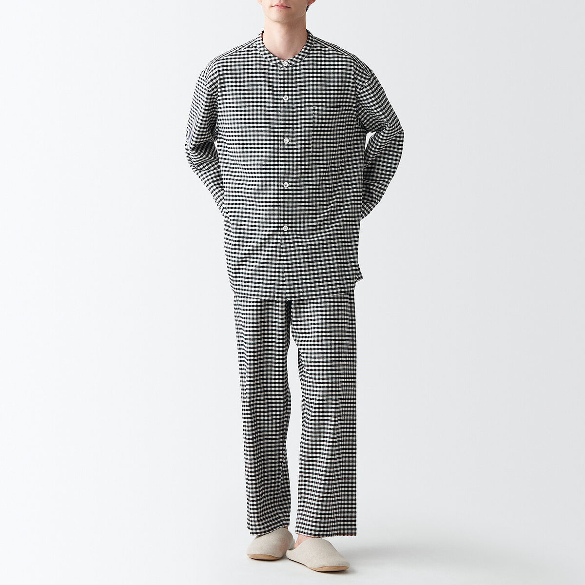 Men's Side-Seamless Flannel Stand Collar Pajamas — MUJI